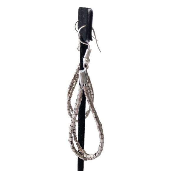 Seed Bead Silver Teardrop Earrings Silver Tone Summer Festival Dangle Sparkly. - Picture 9 of 14